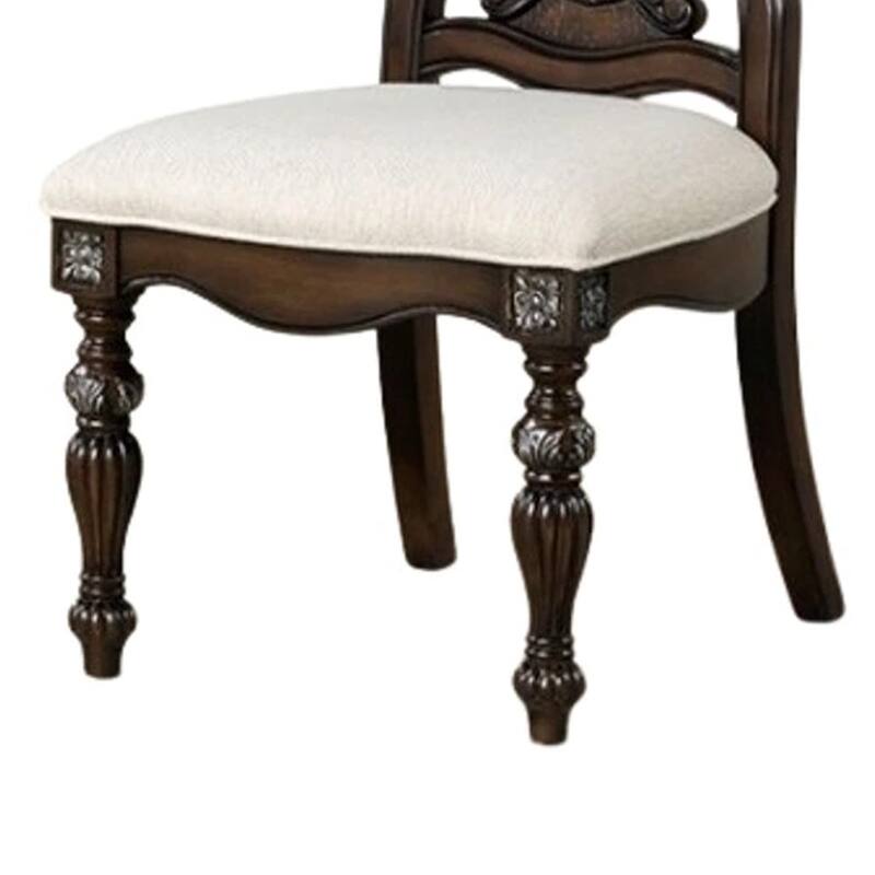 Naddy Side Dining Chair Set of 2, Ornate Carved Dark Brown Wood