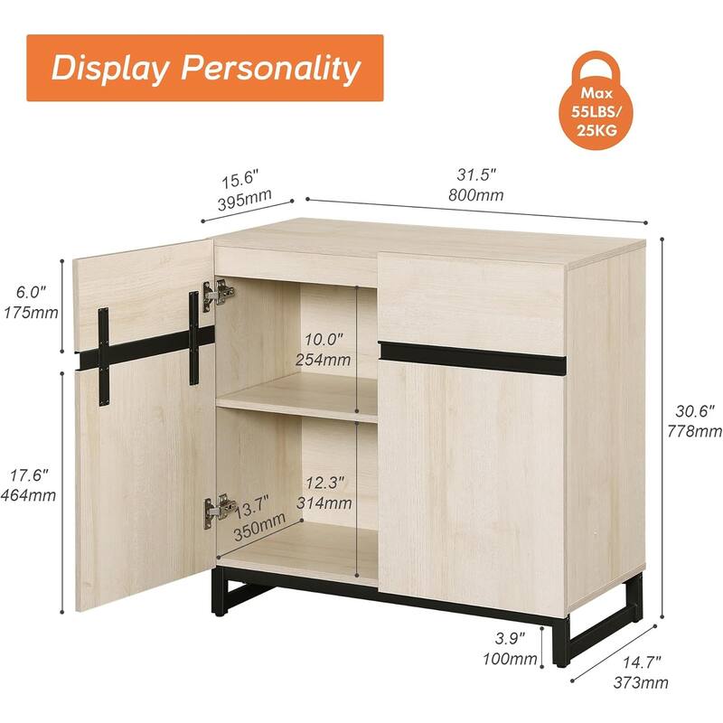 WAMPAT Storage Cabinet, Modern Sideboard with Adjustable Shelf and Metal Base