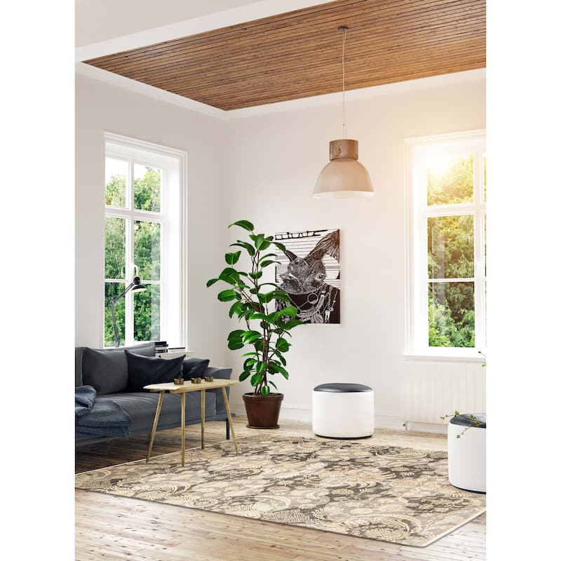 ECARPETGALLERY Hand-knotted Peshawar Ziegler Dark Grey Wool Rug - 5'4 x 8'0