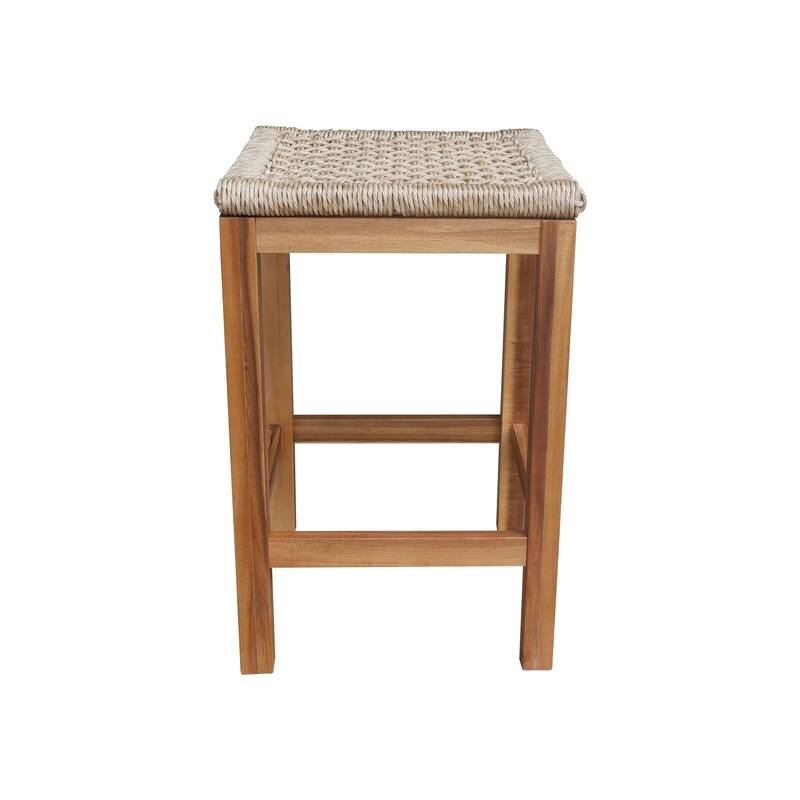 Outdoor Set of Two Stools with Wicker Seats