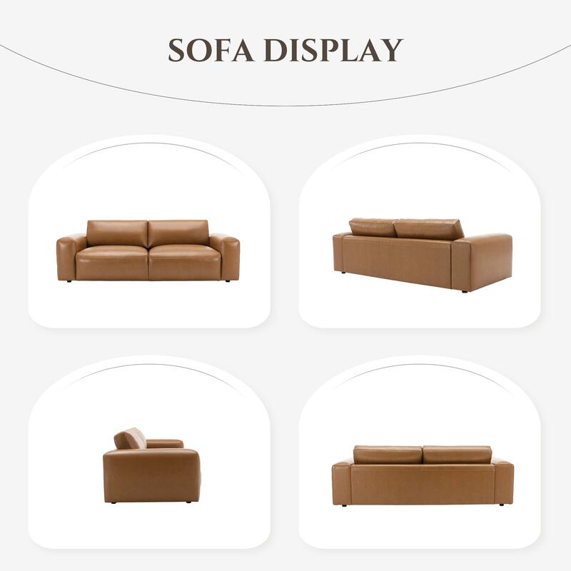 95" Oversized 3-Seater Sofa - Extra Deep Seats & Wide Arms, Down-Filled PU Leather Couch for Living Room, Apartment