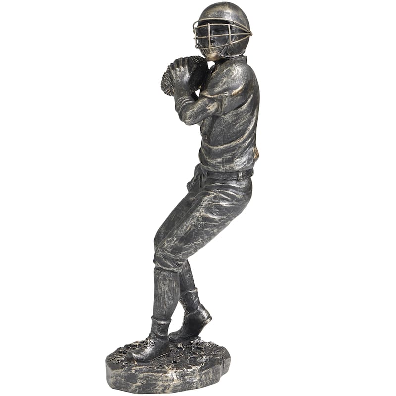 Polystone Football Player Decorative Sculpture - Silver - Roche River Decor