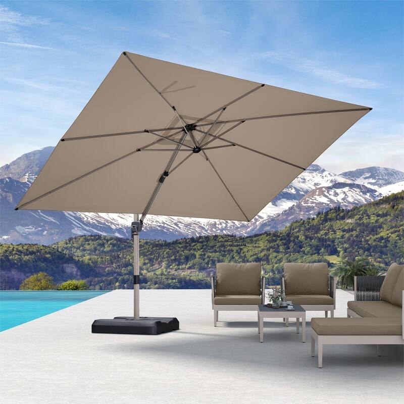 PURPLE LEAF Elegant Champagne-Gold Patio Cantilever Umbrella Adjustable Offset Umbrella - 9x11ft Taupe