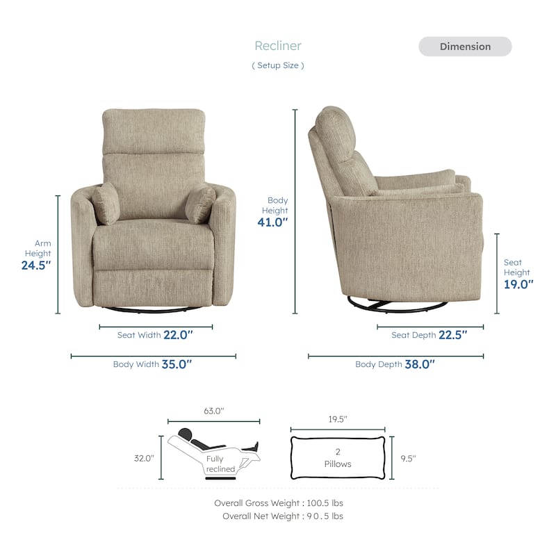Fremont & Park Abbeville 33" Microfiber Manual Swivel Glider Reclining Chair