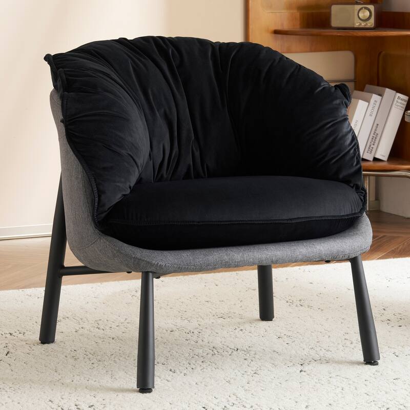 Modern Velvet Accent Chair with Wooden Frame and Black Metal Legs for Living Room or Lounge Seating - 27.4"L x 27"W x 29.1"H