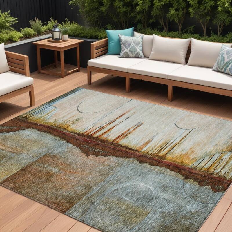 HomeRoots Abstract Transitional Rectangle Outdoor Rug - 8' X 10'