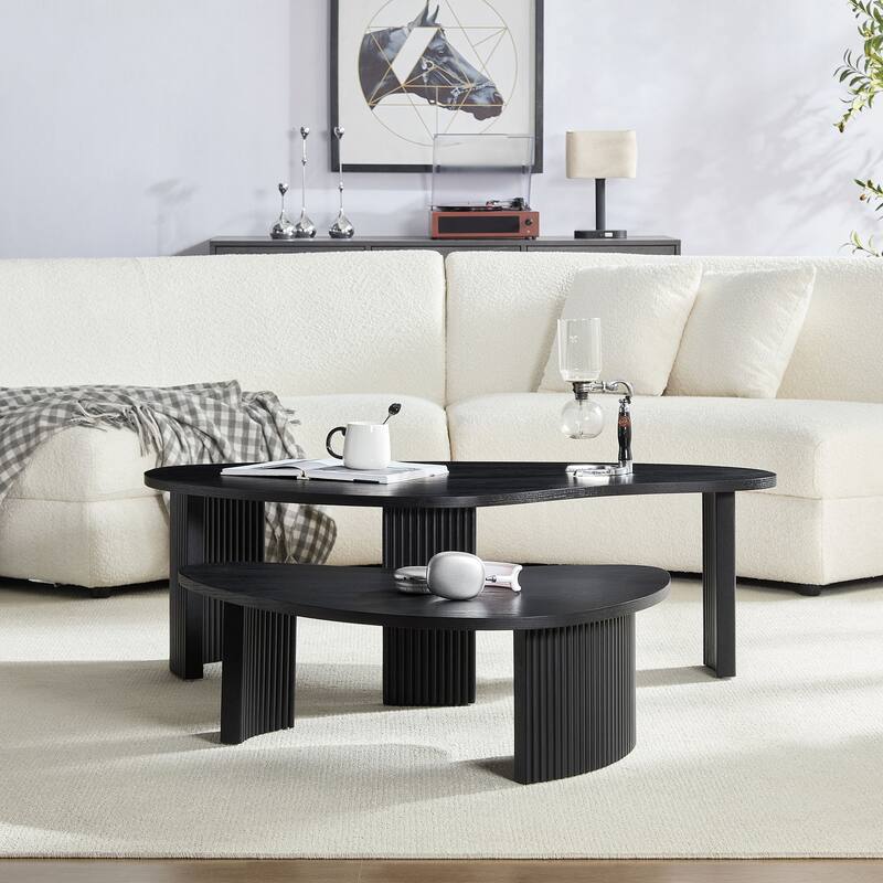2-Piece Modern Irregular Shape Coffee Table Set for Living Room, Easy Assembly, Nesting Coffee Tables