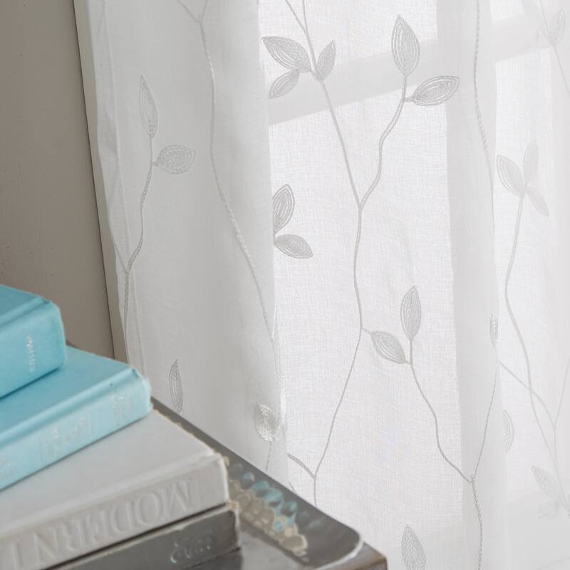 Curtainworks Botanical Embroidery Sheer Rod Pocket Curtain Panel Pair