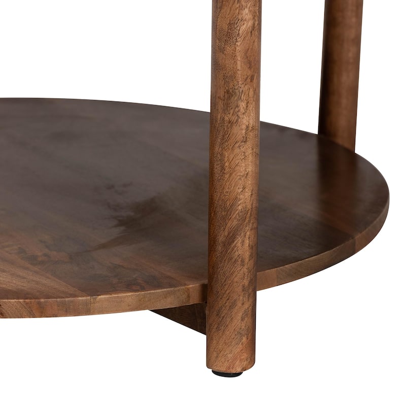 Quindalyn Round Marble Coffee Table - Modern Accent Table with Mango Wood Frame and Open Shelf Storage