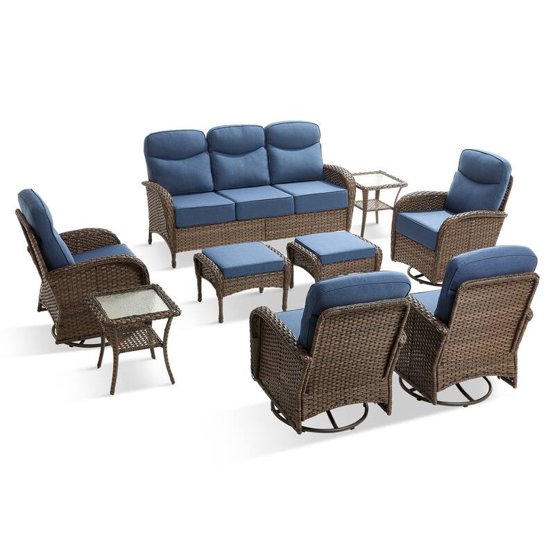 Pocassy Outdoor Sofa Swivel Chair and Ottman with Coffee Table
