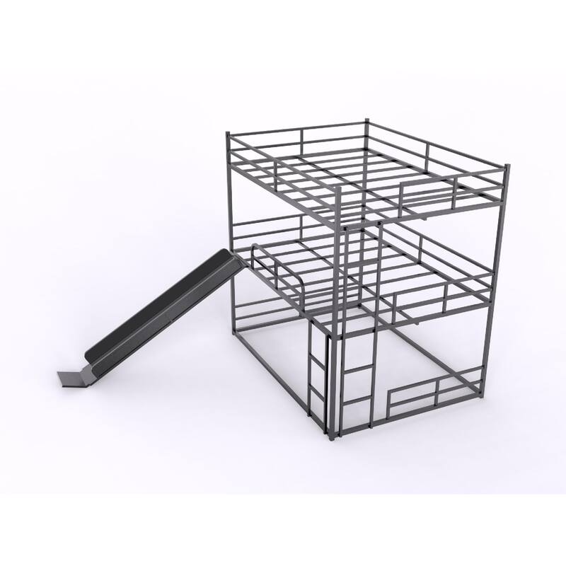 Full Size Metal Loft Bed with Slide, Ladder, and Side Shelf