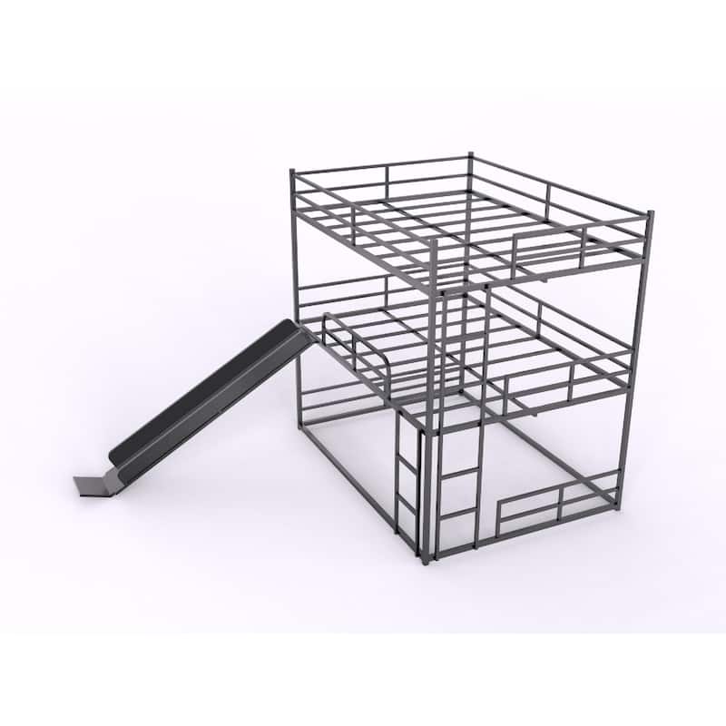 Sturdy Metal Loft Bed with Slide, Ladder and Playhouse Design