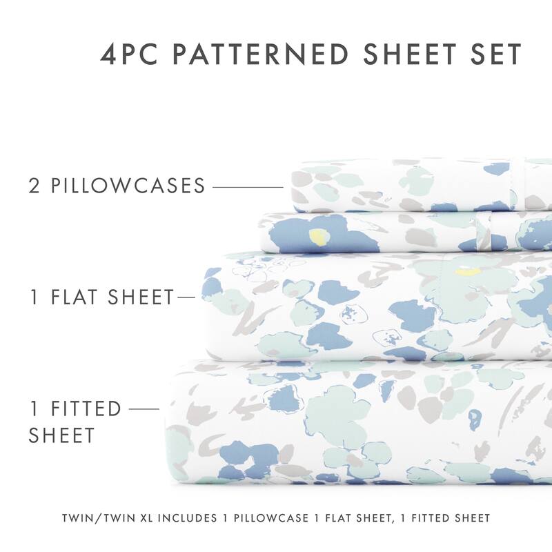Becky Cameron Violets Pattern 4 Piece Deep Pocket Bed Sheets Set