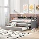preview thumbnail 4 of 12, Twin XL Size Wood Daybed with 2 Trundles, 3 Storage Cubbies, 1 Light for Free and USB Charging Design Creative Triple Bunk, Gray