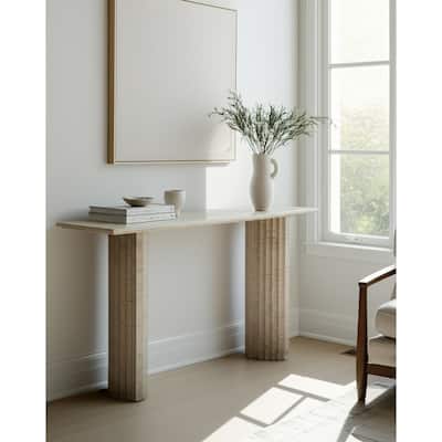 Travertine Console Table Rectangular Shape Narrow Entryway - 32" White - 54" x 14" x 32"
