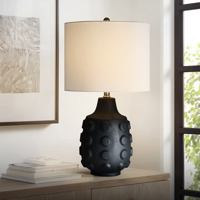 3-Way Ceramic Table Lamp with White Drum Shade - 23.5 in. H