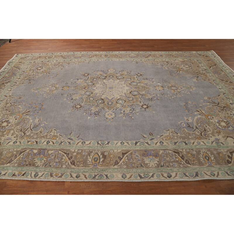 Gray Tabriz Persian Vintage Area Rug Handmade Wool Carpet - 8'0"x 11'4"