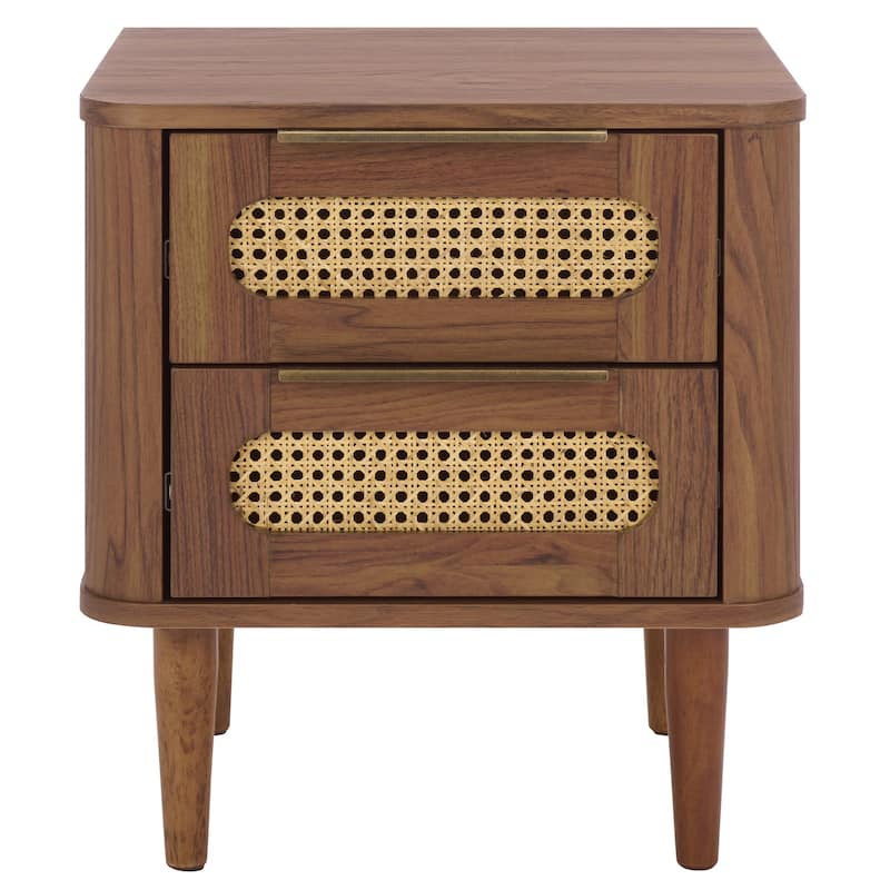 SAFAVIEH Home Brey 2-Drawer Nightstand - Walnut/Brass