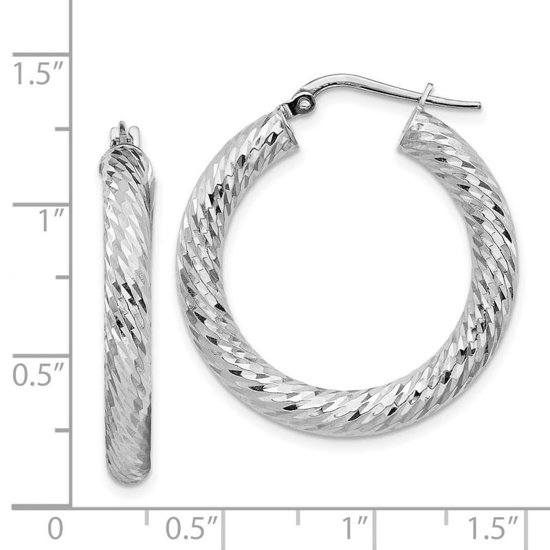 Curata 14k White Gold Sparkle Cut Round Hoop Earrings - 29.25x28.25mm