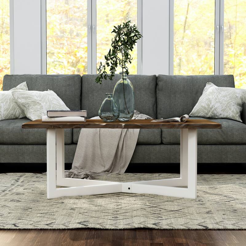 Wallgren Transitional Oak and White 47-inch Metal Coffee Table by Furniture of America
