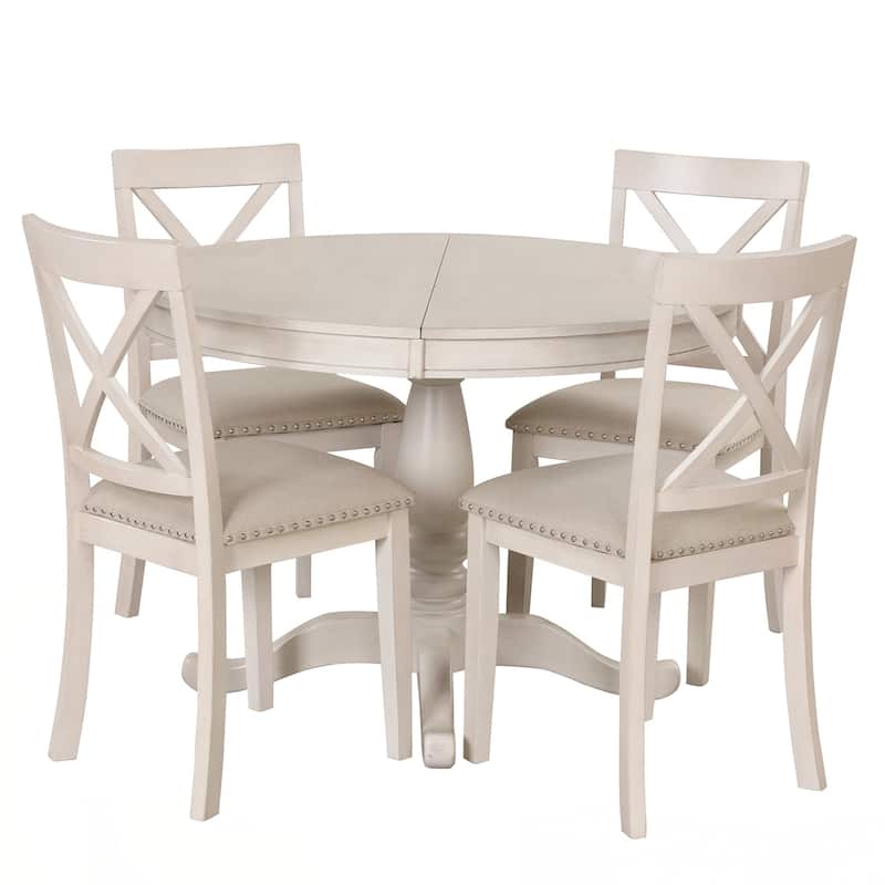 Modern Dining Table Set for 4,Round Table and 4 Kitchen Room Chairs,5 Piece Kitchen Table Set for Dining Room,Dinette