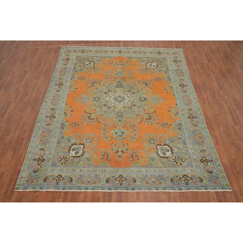 Hand Knotted Oriental 100% Wool Carpet Traditional Floral Oranges & Rust Tabriz Area Rug - 12' 10'' X 9' 10''