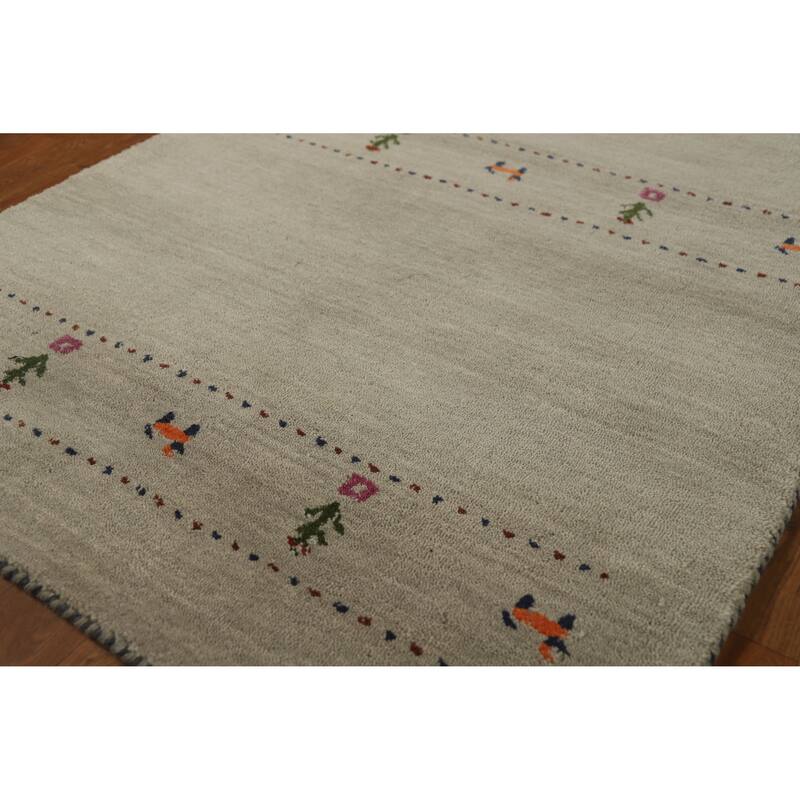 Hand Knotted Oriental 100% Wool Carpet Tribal Animal Pictorial Green Gabbeh Area Rug - 4' 11'' X 3' 1''