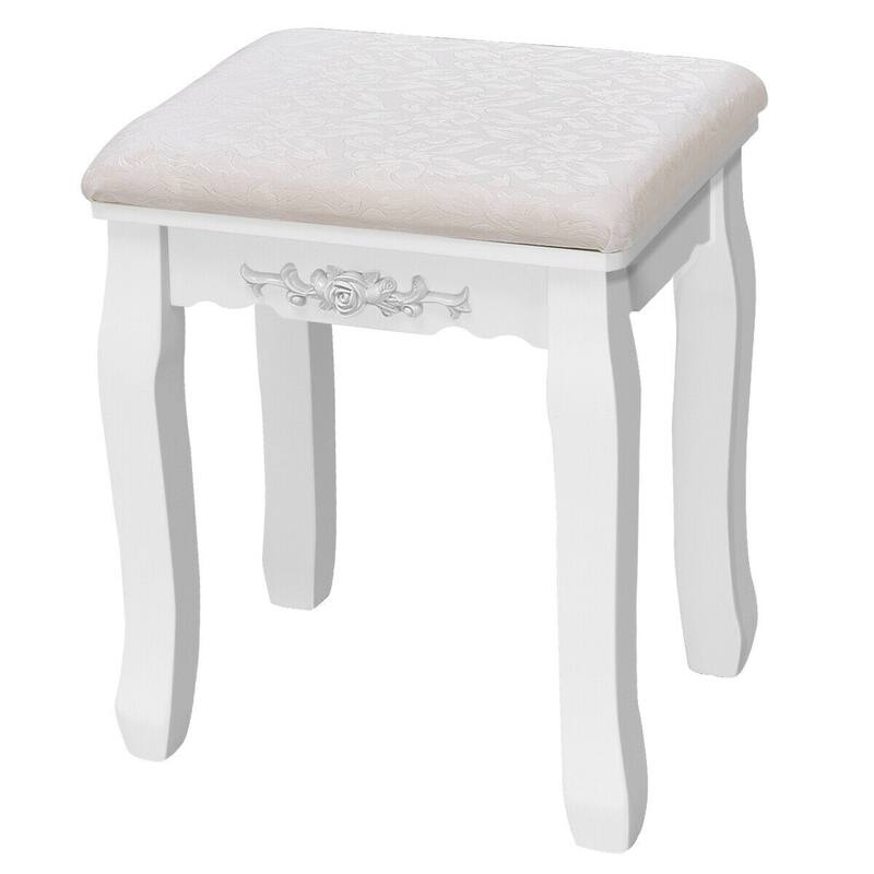 Gymax Bedroom Tri Folding Mirror Vanity Makeup Table Stool Set White