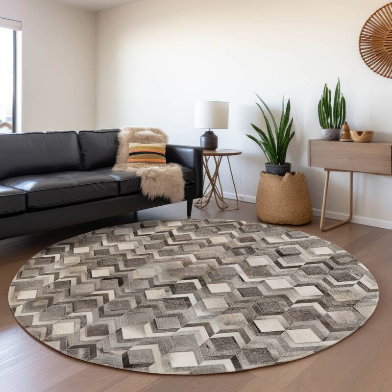 Premium Washable Super Soft Chevron Patchwork Mayfield Rug - Gray - 8' x 8' - Round