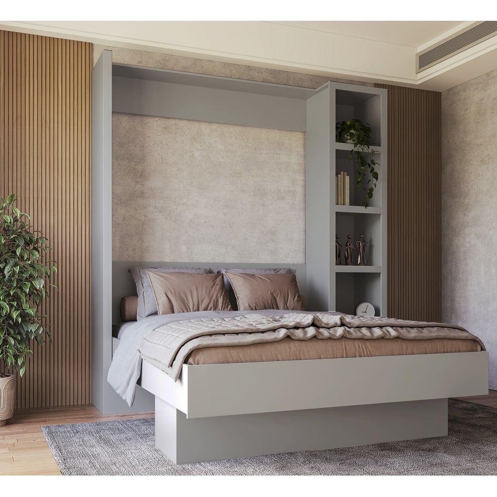 Easy-Lift Queen Murphy Wall Bed with Bookshelf