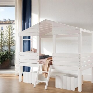 Twin Size Low Loft Wood House Bed with Two Drawers - Bed Bath & Beyond ...