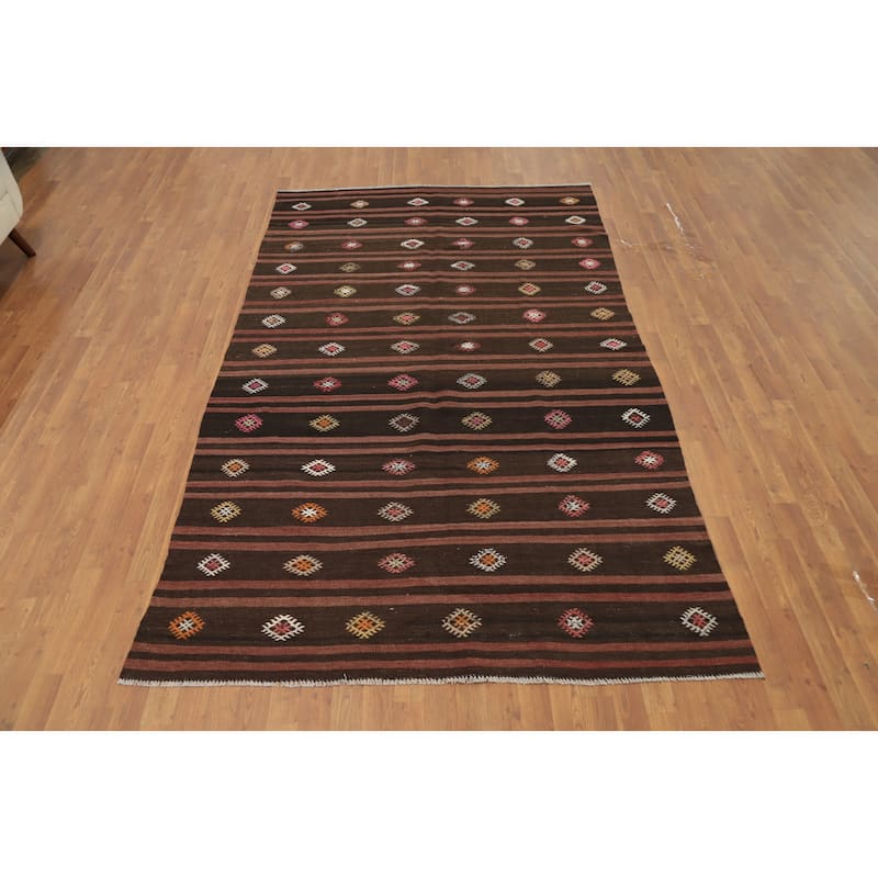 Hand Woven Oriental 100% Wool Carpet Southwestern Tribal Brown Kilim Area Rug - 9' 7'' X 5' 8''