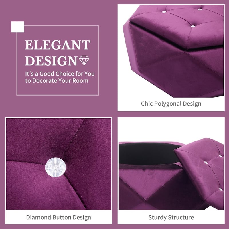 Modern Elegant Velvet Diamond Tufted Storage Ottoman for Living Room