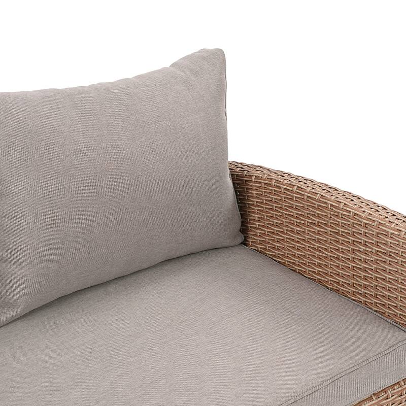 6-Piece Outdoor Rattan Wicker Set Patio Garden Backyard Sofa, Chair, Stools and Table