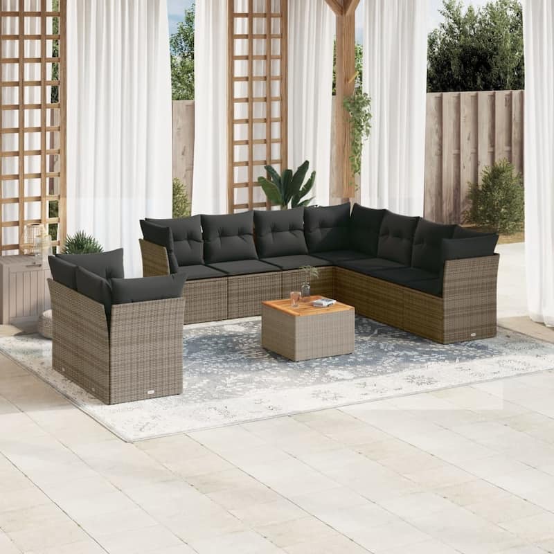 vidaXL Patio Sofa Set with Cushions Outdoor Furniture 10 Piece Poly Rattan - 24.4 x 24.4 x 27.2 - Grey