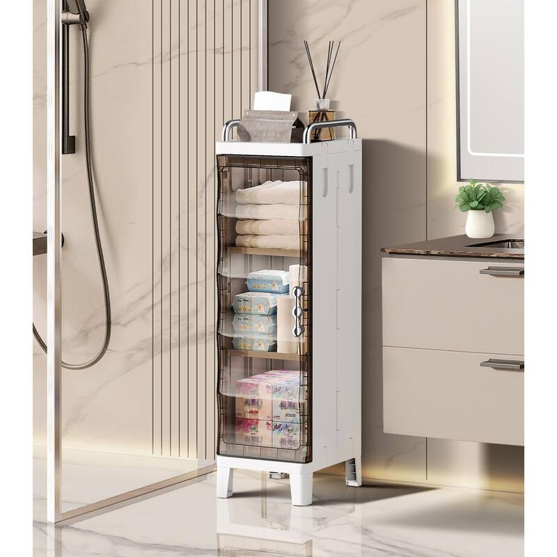 Small Narrow Bathroom Storage Cabinet White Plastic Corner Organizer with Adjustable Shelves