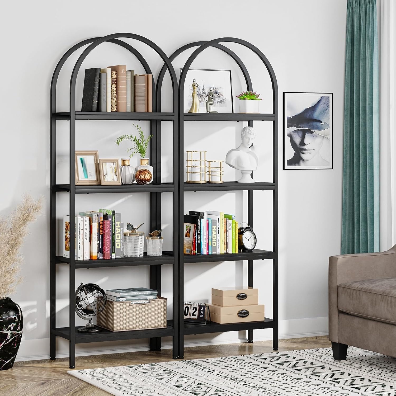 71-Inch Bookcase, 4-Tier Industrial Freestanding Display Shelf
