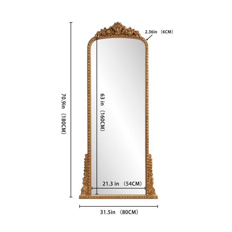 Vintage Full-Length Floor Mirror with Ornate Baroque Detailing - N/A