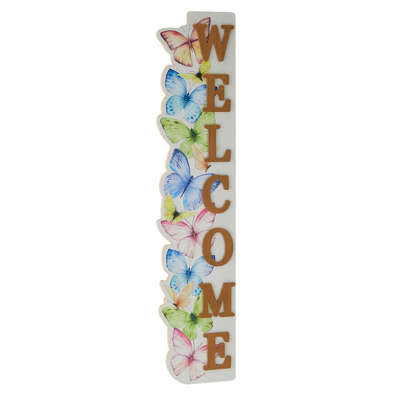 Glitzhome 42"H Solid Wood WELCOME Porch Sign with Bee or Butterfly Outdoor Decor