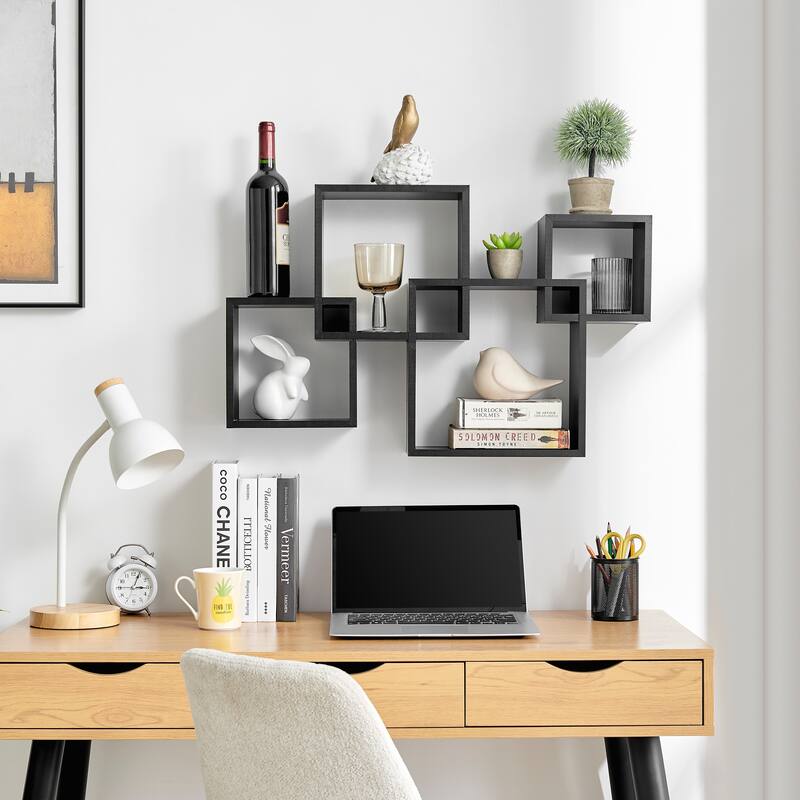 Danya B. Blocchetto Intersecting Cubes Wall Shelf Unit - Horizontal or Vertical - Black