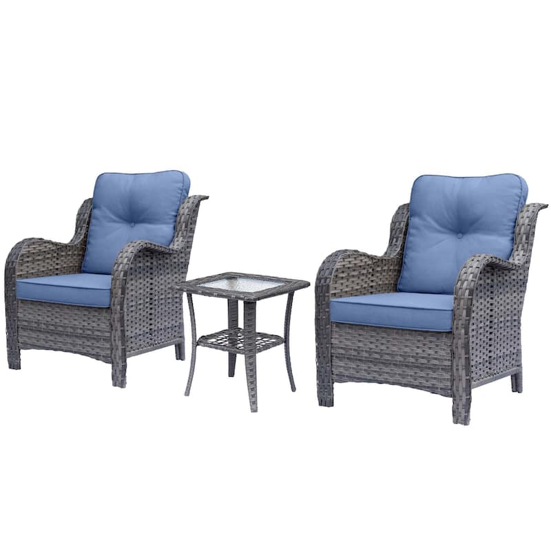 3 Piece High Back Wicker Rattan Outdoor Patio Furniture Chairs Set