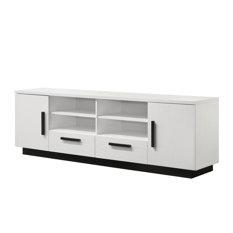 Modern 70.5" White TV Stand with 2 Drawers, Adjustable Shelves & Black Base - Perfect for Living Room - White