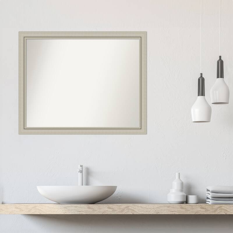 Romano Silver Narrow Framed Non-Beveled Custom Wall Mirror, Bathroom Vanity Mirror