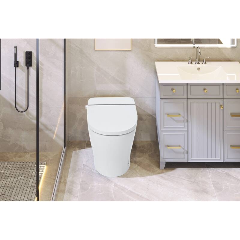 Smart Toilet Bidet Combo with Self-Cleaning Nozzle,Upmarket Compact Dual Flush Toilet 1/1.28 GPF, - White