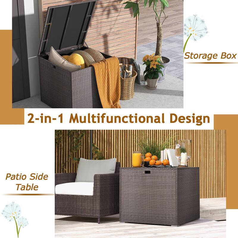 Costway 72 Gallon Patio Rattan Wicker Storage Deck Box Container with - See Details