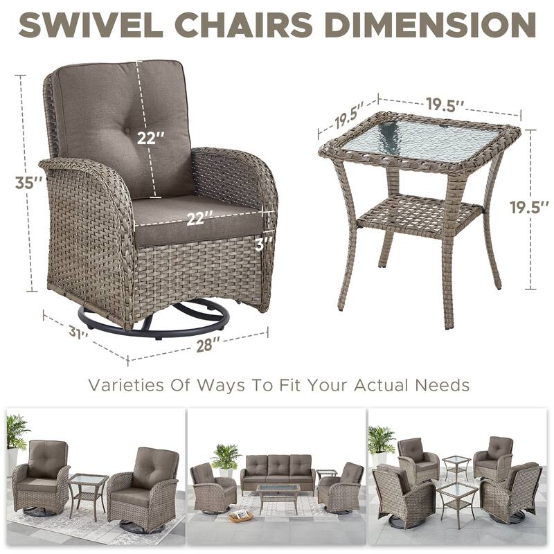 Outdoor Swivel Gliders Chair with Tempered Glass Side Table