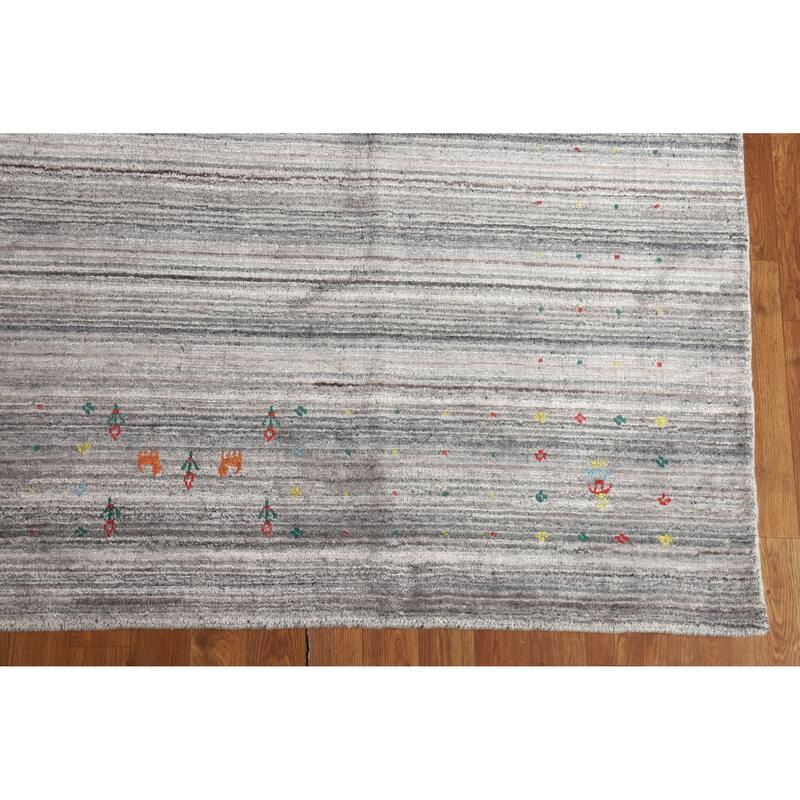 Hand Knotted Oriental 100% Wool Carpet Tribal Tribal Greys & Charcoal Gabbeh Area Rug - 9' 11'' X 7' 11''