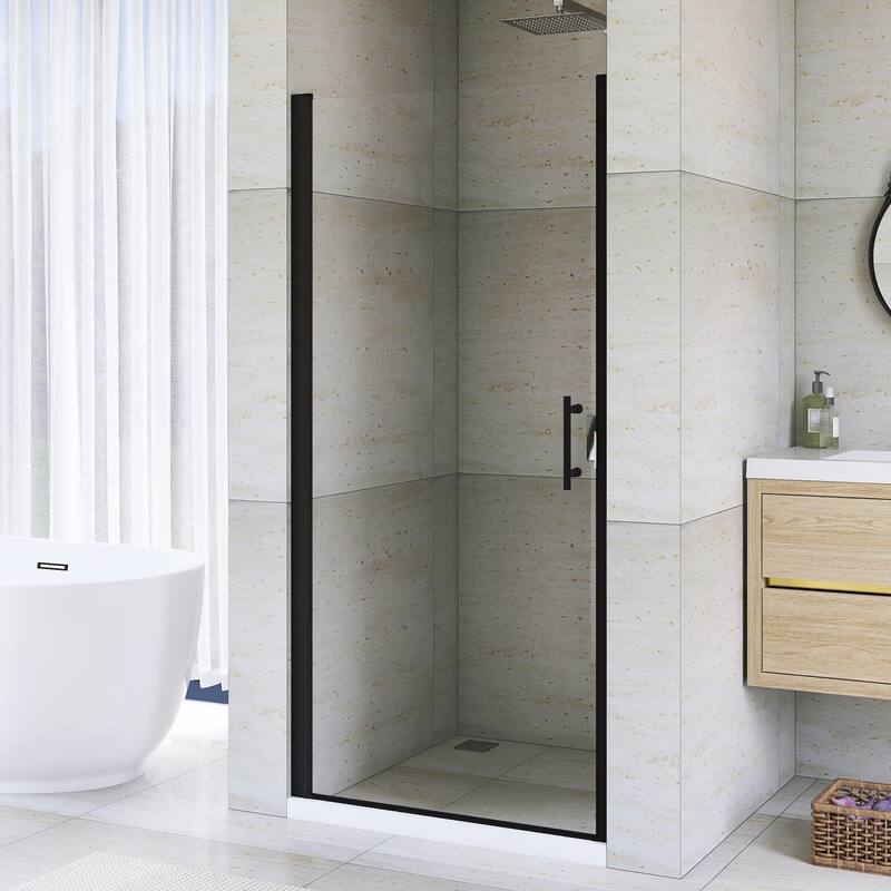 Pivot Semi-Frameless Shower Door in Matte Black Finish