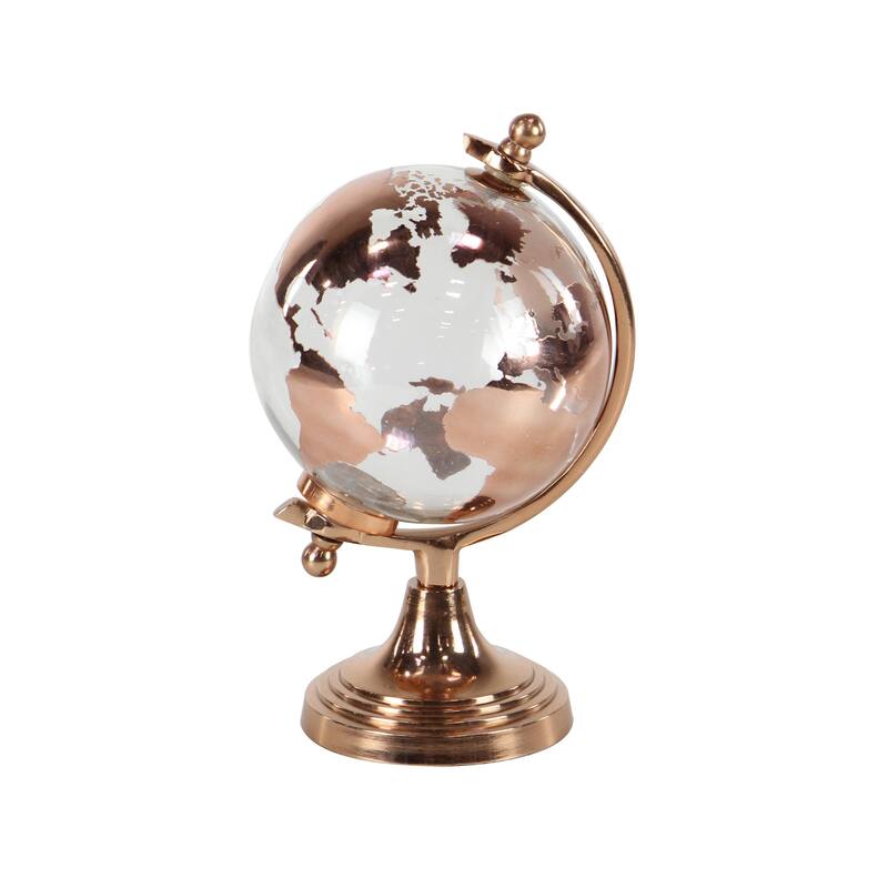 Aluminum Metal Globe with Tiered Base - Copper, Gold or Silver - Roche River Decor