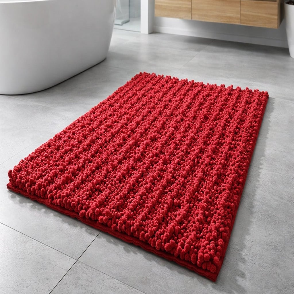 24"x16" - Red Soft Cozy Plush Chenille Bath Mat Bathroom Rug